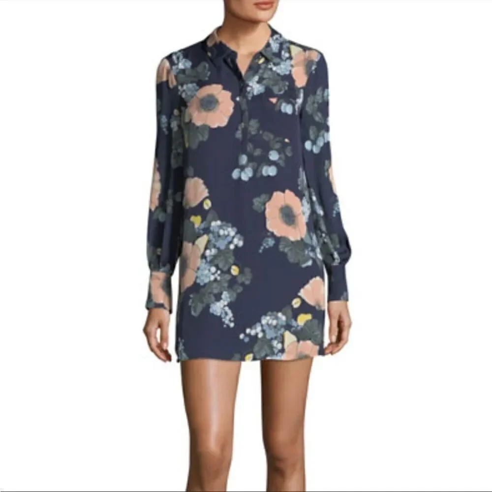 Joie Amaranda 100% silk floral popover shirt dress